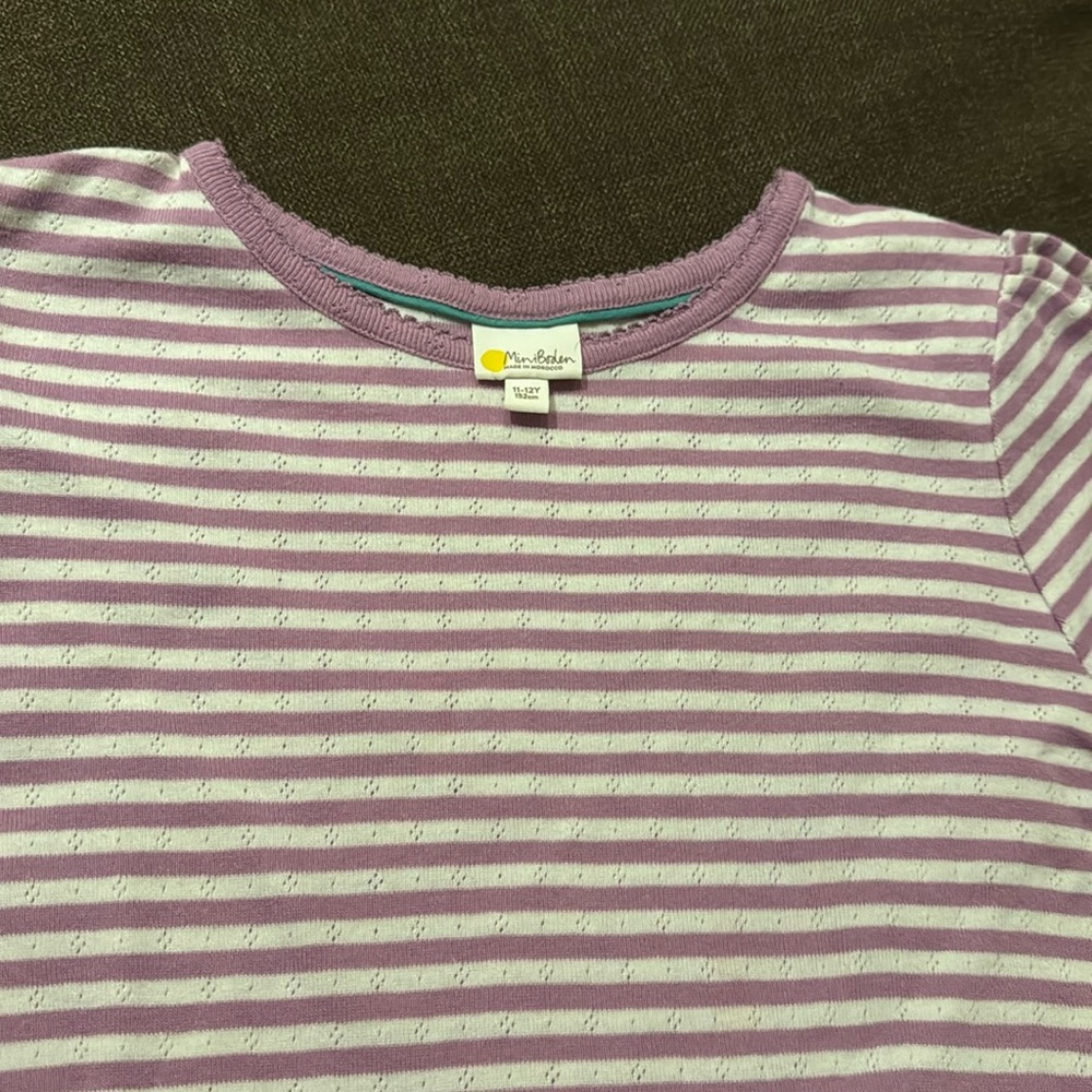 Mini Boden Lavendar stripe pointelle Tee